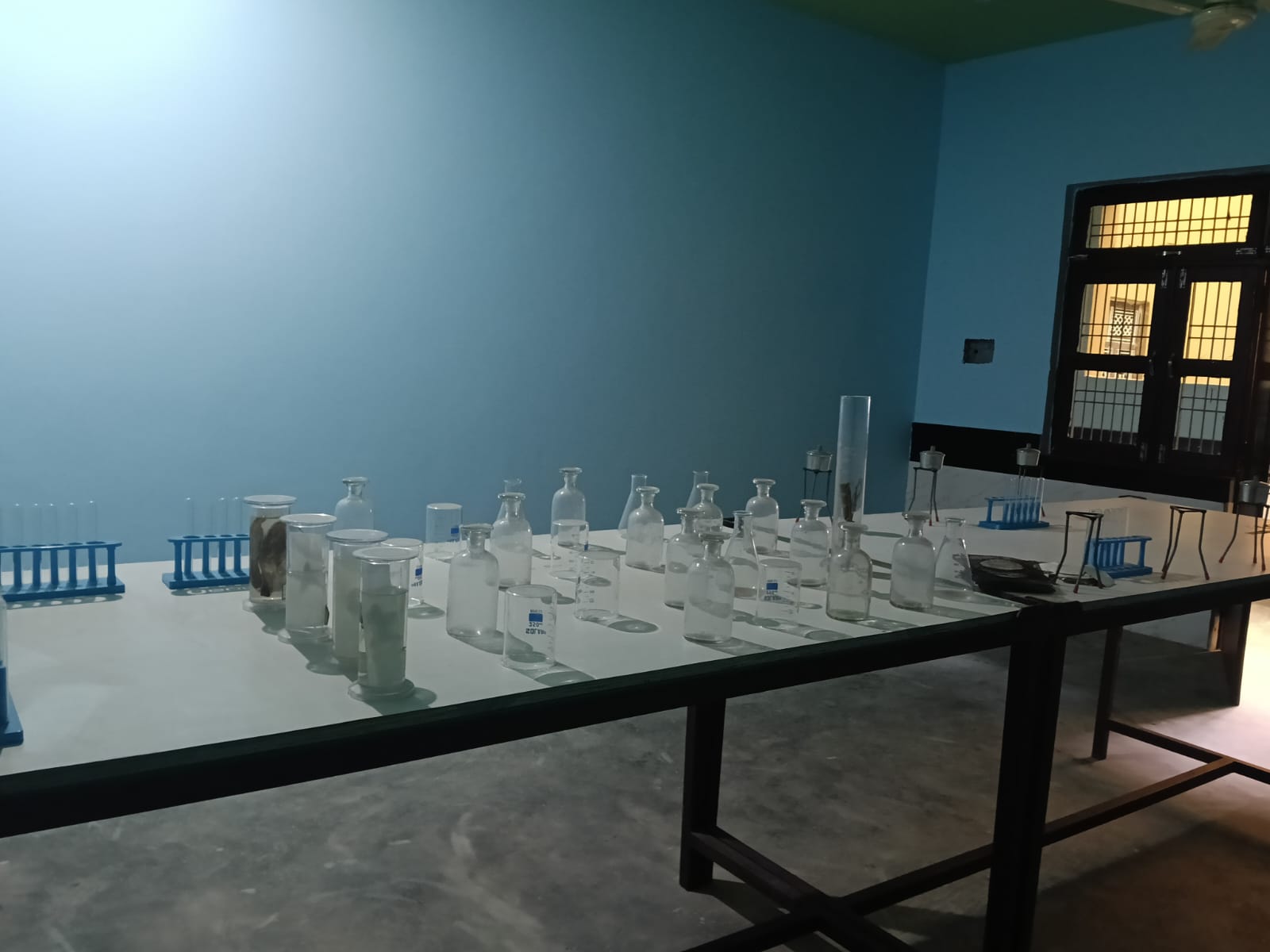 Pharmaceutical chemistry lab with glassware